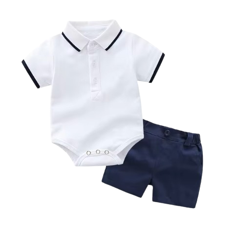 The Walker - Baby Boy Gentlemen Cotton Romper Top + Shorts