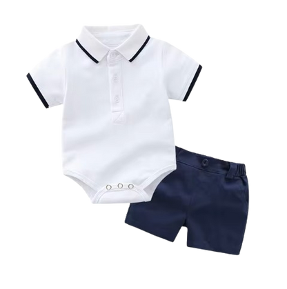 The Walker - Baby Boy Gentlemen Cotton Romper Top + Shorts