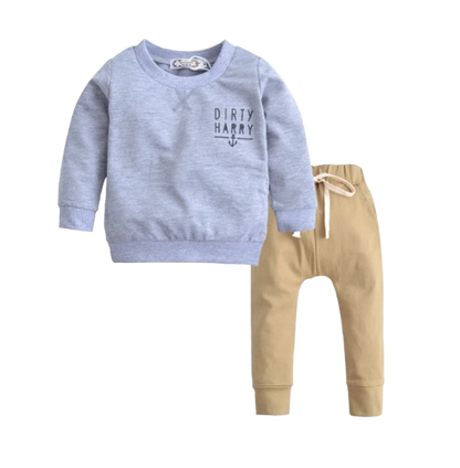 The Waylen - Baby Boy Long Sleeve Grey Dirty Harry Sweater + Khaki Trousers