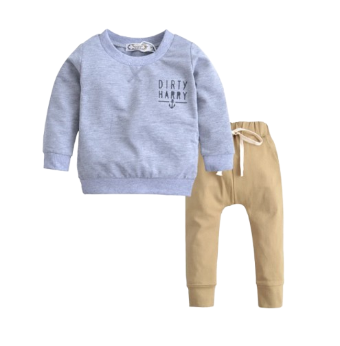 The Waylen - Baby Boy Long Sleeve Grey Dirty Harry Sweater + Khaki Trousers