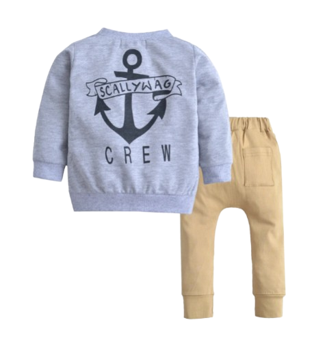 The Waylen - Baby Boy Long Sleeve Grey Dirty Harry Sweater + Khaki Trousers