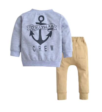 The Waylen - Baby Boy Long Sleeve Grey Dirty Harry Sweater + Khaki Trousers