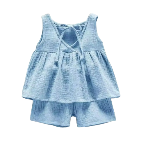 The Natalia - Baby Girl Muslin Cotton Sleeveless Vest Dress + Shorts