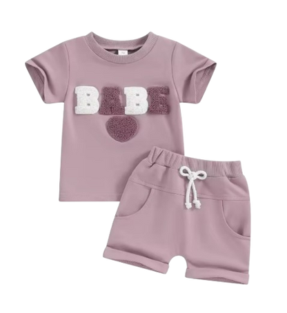 The Devon - Baby Unisex Fuzzy Heart Letter Embroidery Short Sleeve T-Shirts & Shorts 2