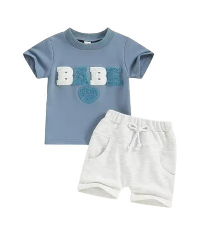 The Devon - Baby Unisex Fuzzy Heart Letter Embroidery Short Sleeve T-Shirts & Shorts 2