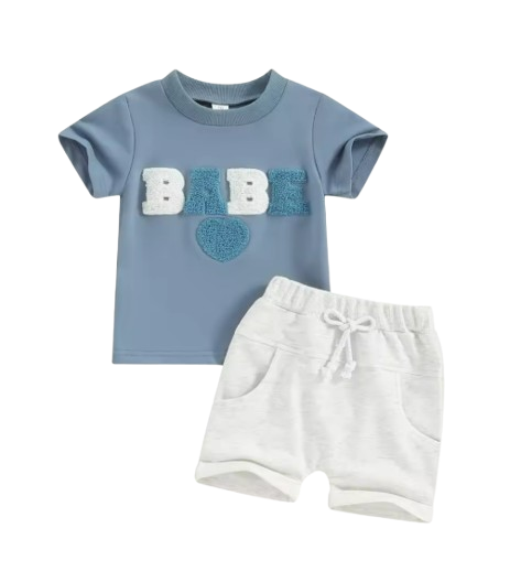 The Devon - Baby Unisex Fuzzy Heart Letter Embroidery Short Sleeve T-Shirts & Shorts 2