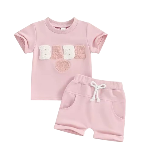 The Devon - Baby Unisex Fuzzy Heart Letter Embroidery Short Sleeve T-Shirts & Shorts 2