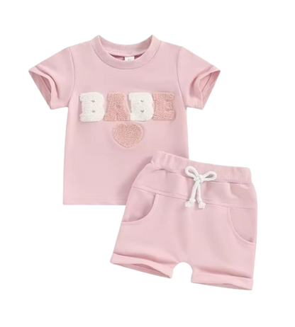 The Devon - Baby Unisex Fuzzy Heart Letter Embroidery Short Sleeve T-Shirts & Shorts 2