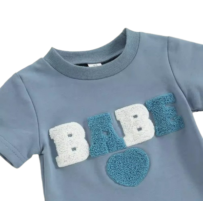 The Devon - Baby Unisex Fuzzy Heart Letter Embroidery Short Sleeve T-Shirts & Shorts 2