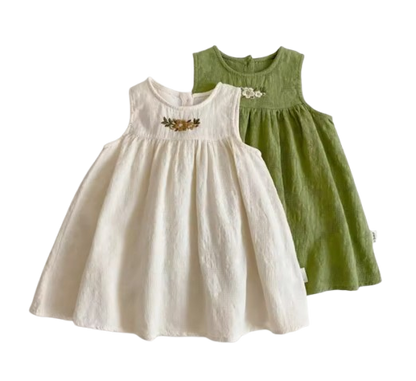 The Serenity - Baby Girl Casual Flower Embroidered Sleeveless Vest Dress