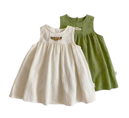 The Serenity - Baby Girl Casual Flower Embroidered Sleeveless Vest Dress