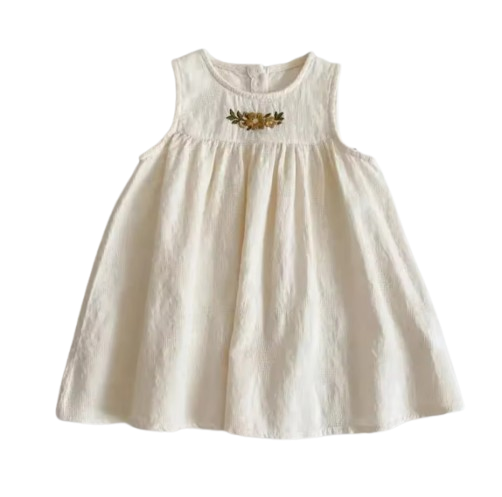 The Serenity - Baby Girl Casual Flower Embroidered Sleeveless Vest Dress