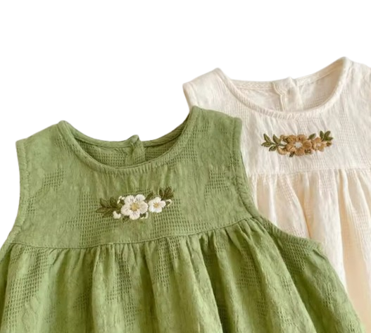 The Serenity - Baby Girl Casual Flower Embroidered Sleeveless Vest Dress