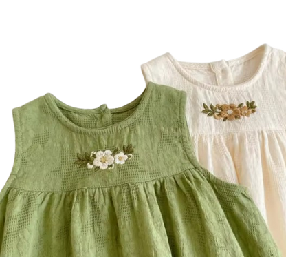 The Serenity - Baby Girl Casual Flower Embroidered Sleeveless Vest Dress