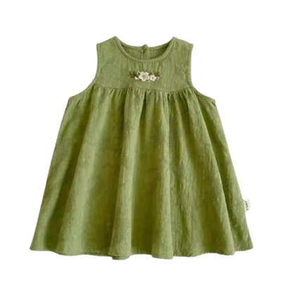 The Serenity - Baby Girl Casual Flower Embroidered Sleeveless Vest Dress