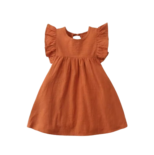 The Skylar - Baby Girl Pure Color Puffy Sleeves Back Collar Tie Princess Dress