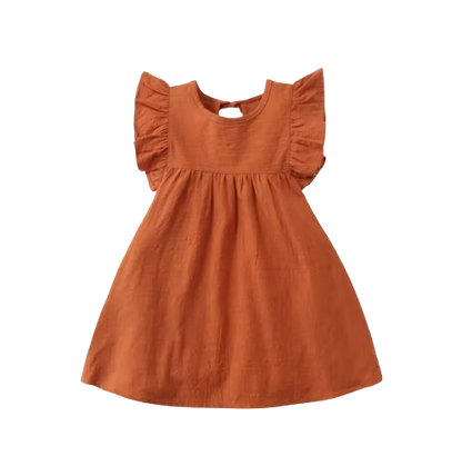 The Skylar - Baby Girl Pure Color Puffy Sleeves Back Collar Tie Princess Dress