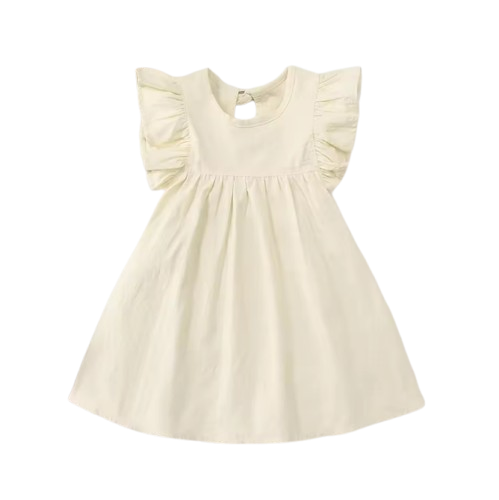 The Skylar - Baby Girl Pure Color Puffy Sleeves Back Collar Tie Princess Dress