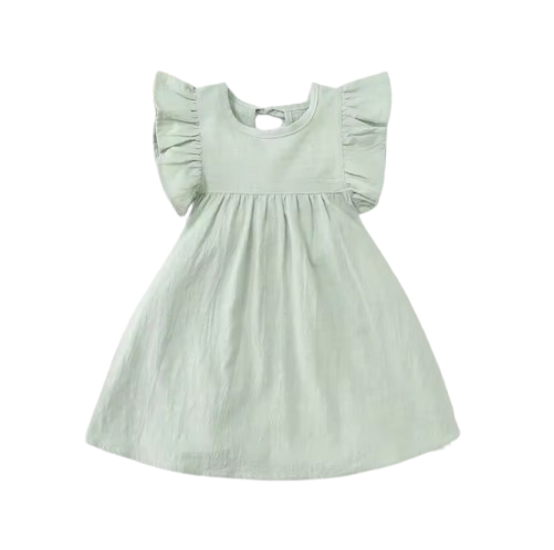The Skylar - Baby Girl Pure Color Puffy Sleeves Back Collar Tie Princess Dress