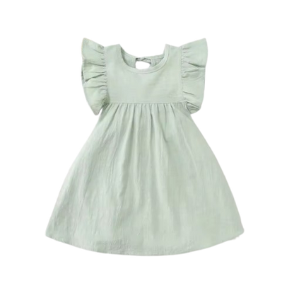 The Skylar - Baby Girl Pure Color Puffy Sleeves Back Collar Tie Princess Dress
