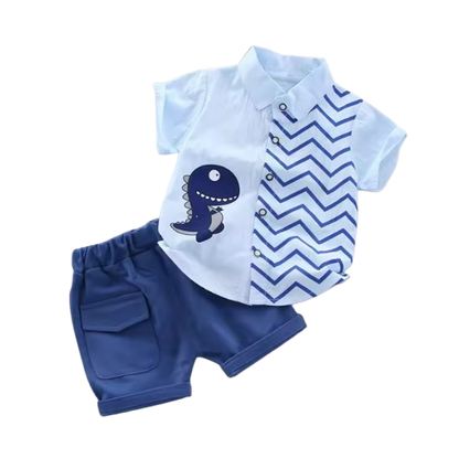The Kairo - Baby Boy Cute Dino Cartoon Print Tops + Shorts