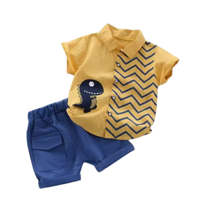 The Kairo - Baby Boy Cute Dino Cartoon Print Tops + Shorts
