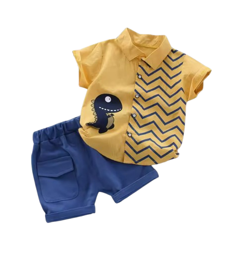 The Kairo - Baby Boy Cute Dino Cartoon Print Tops + Shorts
