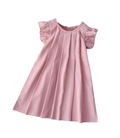 The Nevaeh - Baby Girl Round Neck Summer Solid Color Flying Sleeve Pleated Dress