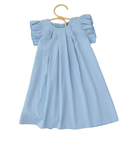The Nevaeh - Baby Girl Round Neck Summer Solid Color Flying Sleeve Pleated Dress