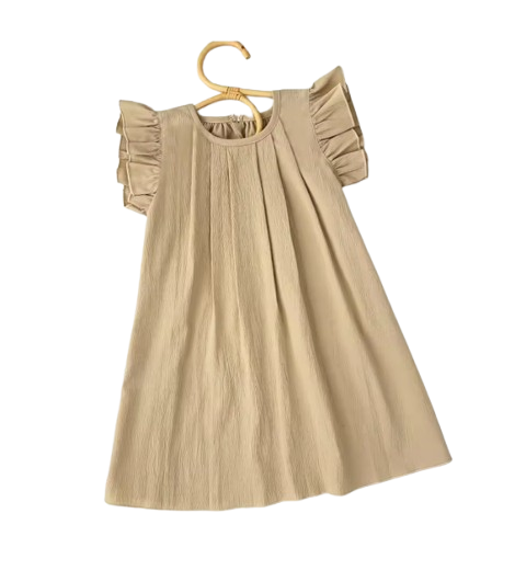 The Nevaeh - Baby Girl Round Neck Summer Solid Color Flying Sleeve Pleated Dress