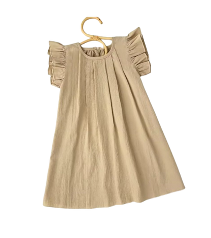 The Nevaeh - Baby Girl Round Neck Summer Solid Color Flying Sleeve Pleated Dress