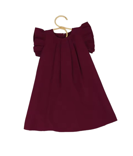 The Nevaeh - Baby Girl Round Neck Summer Solid Color Flying Sleeve Pleated Dress
