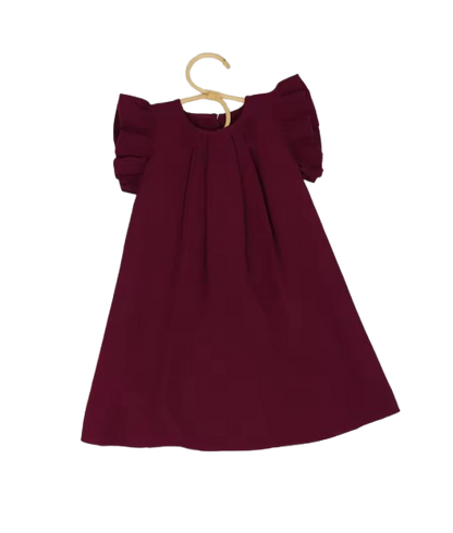 The Nevaeh - Baby Girl Round Neck Summer Solid Color Flying Sleeve Pleated Dress