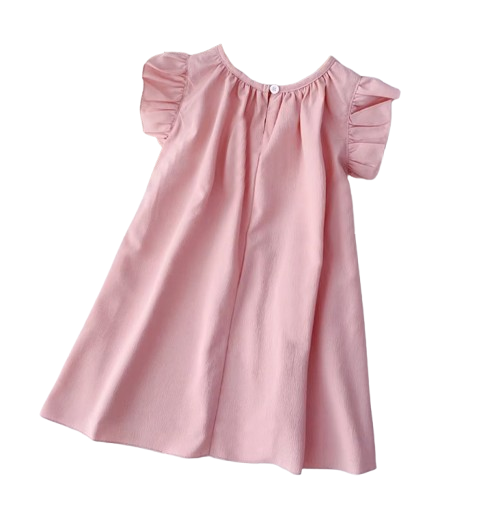 The Nevaeh - Baby Girl Round Neck Summer Solid Color Flying Sleeve Pleated Dress