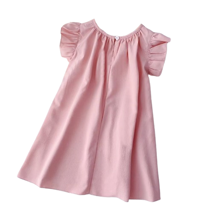 The Nevaeh - Baby Girl Round Neck Summer Solid Color Flying Sleeve Pleated Dress