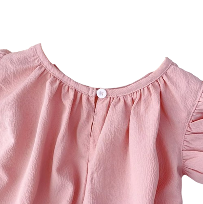 The Nevaeh - Baby Girl Round Neck Summer Solid Color Flying Sleeve Pleated Dress