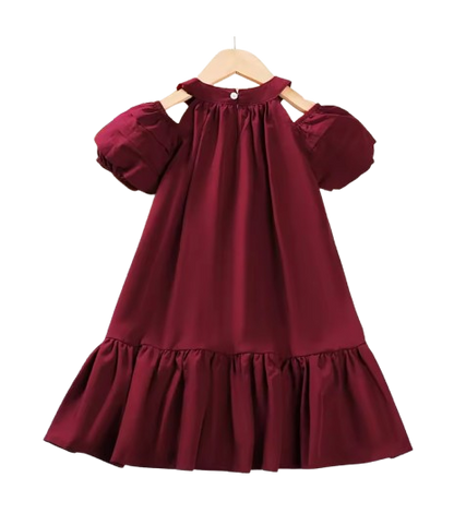 The Julia - Baby Girl Hanging Neck Off Shoulder Bubble Sleeve Dress