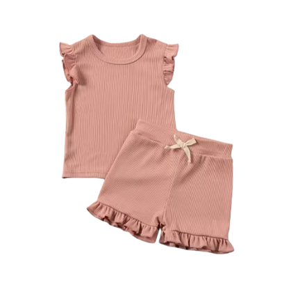 The Remi - Baby Girl Solid Casual Short Sleeved + Shorts