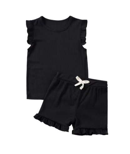 The Remi - Baby Girl Solid Casual Short Sleeved + Shorts