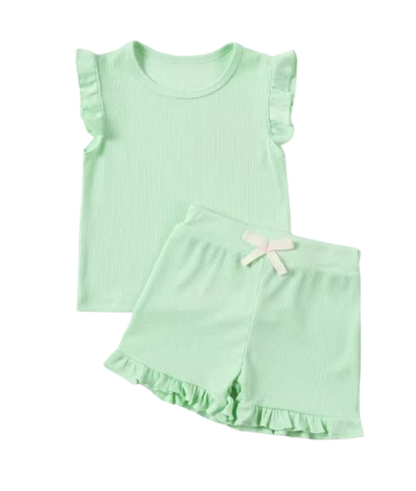 The Remi - Baby Girl Solid Casual Short Sleeved + Shorts