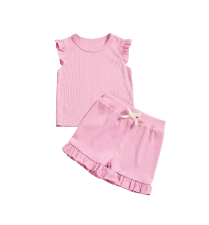 The Remi - Baby Girl Solid Casual Short Sleeved + Shorts