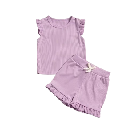 The Remi - Baby Girl Solid Casual Short Sleeved + Shorts