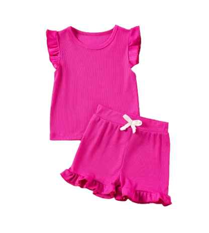 The Remi - Baby Girl Solid Casual Short Sleeved + Shorts