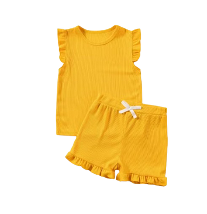 The Remi - Baby Girl Solid Casual Short Sleeved + Shorts