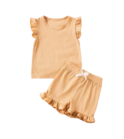 The Remi - Baby Girl Solid Casual Short Sleeved + Shorts
