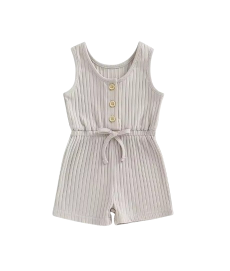 The Melanie - Baby Girl Ribbed Solid Color Sleeveless Romper Shorts