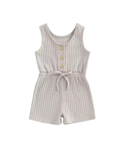 The Melanie - Baby Girl Ribbed Solid Color Sleeveless Romper Shorts