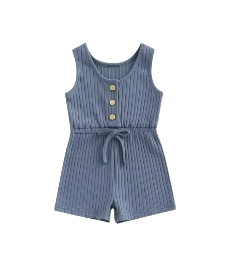 The Melanie - Baby Girl Ribbed Solid Color Sleeveless Romper Shorts