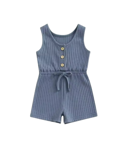 The Melanie - Baby Girl Ribbed Solid Color Sleeveless Romper Shorts