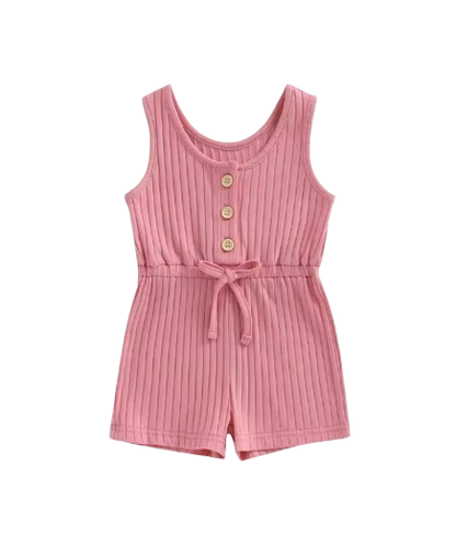 The Melanie - Baby Girl Ribbed Solid Color Sleeveless Romper Shorts